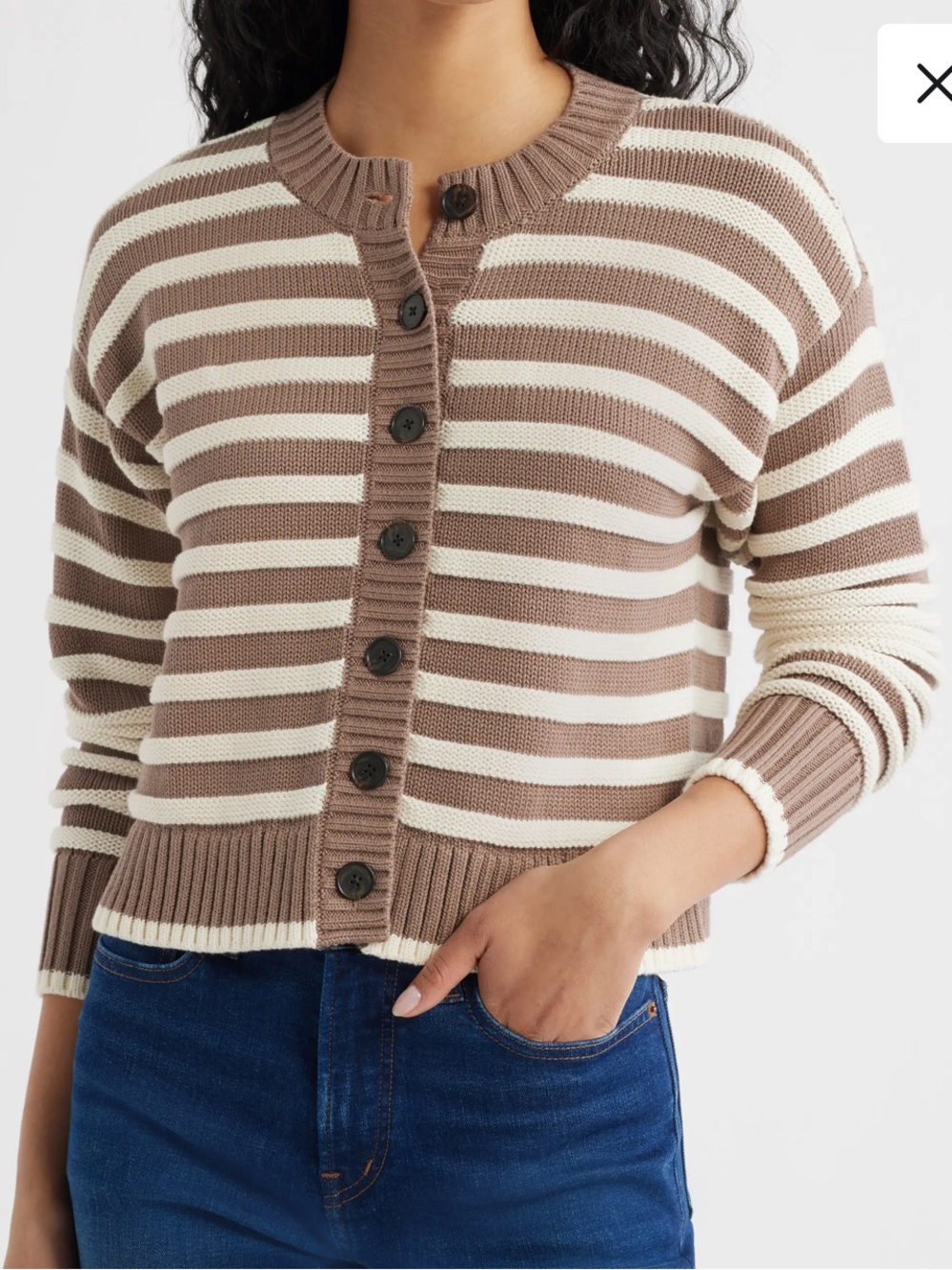 NWT🌷Madewell Button Front Cotton Crewneck Cardigan in Light Umber and Ivory